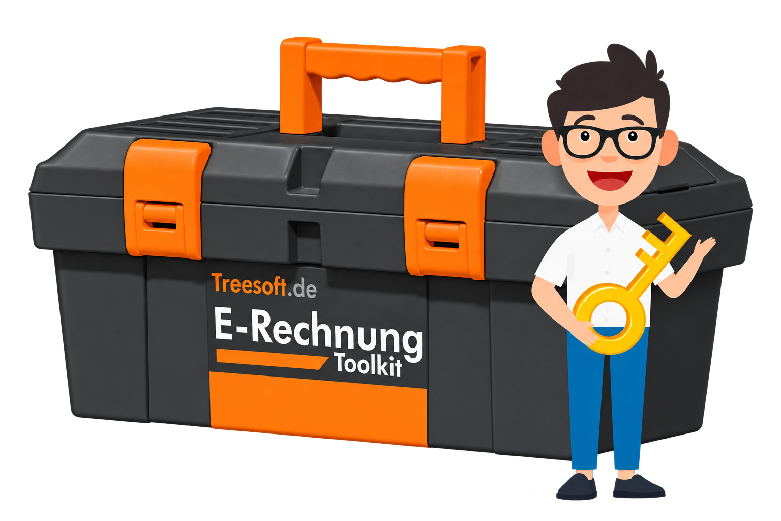 Treesoft-Figur mit Schlüssel und E-Rechnung-Toolbox